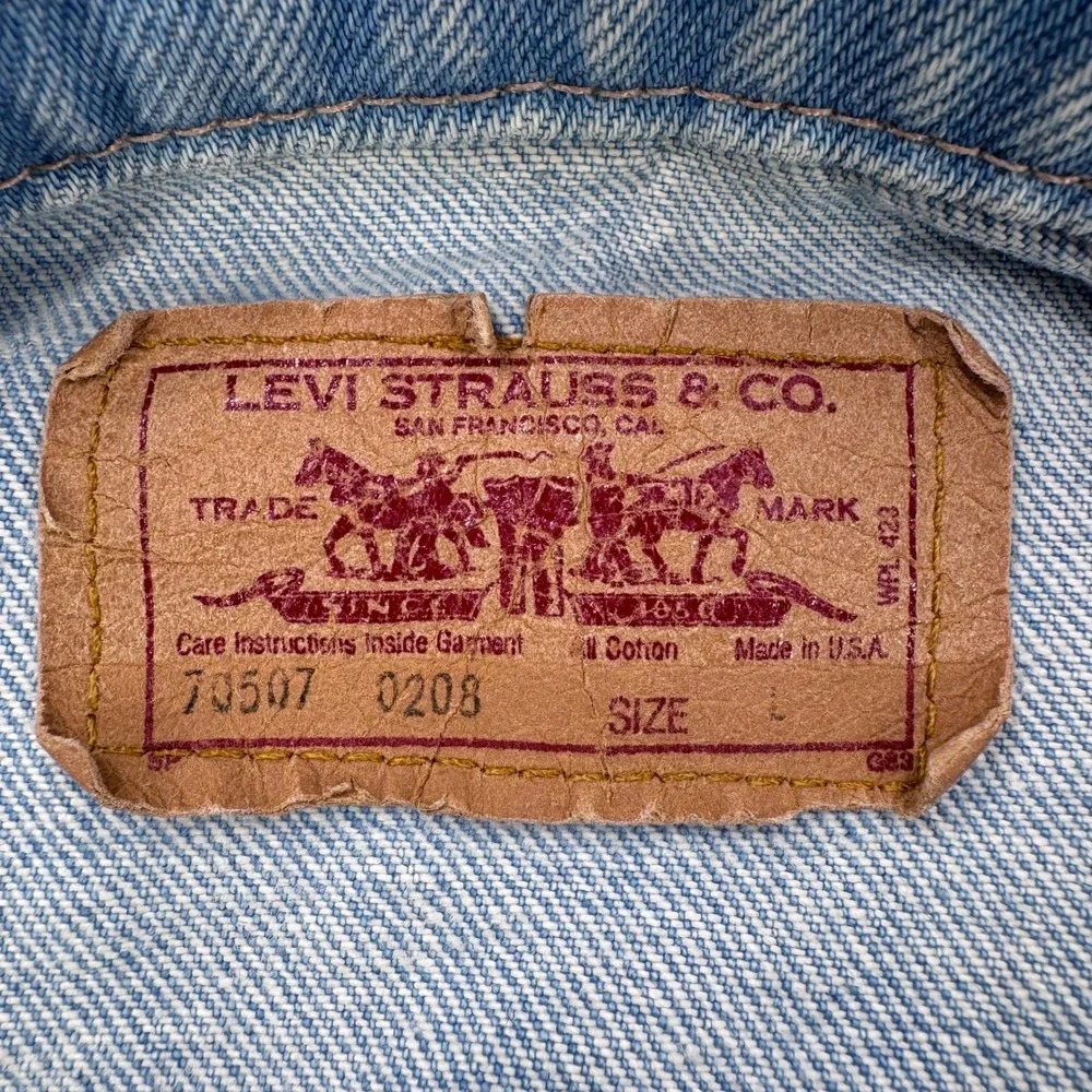 Vintage 80s Levis Trucker Jacket Mens L 70507 0208 Blue Acid Wash Made In USA - Picture 5 of 10